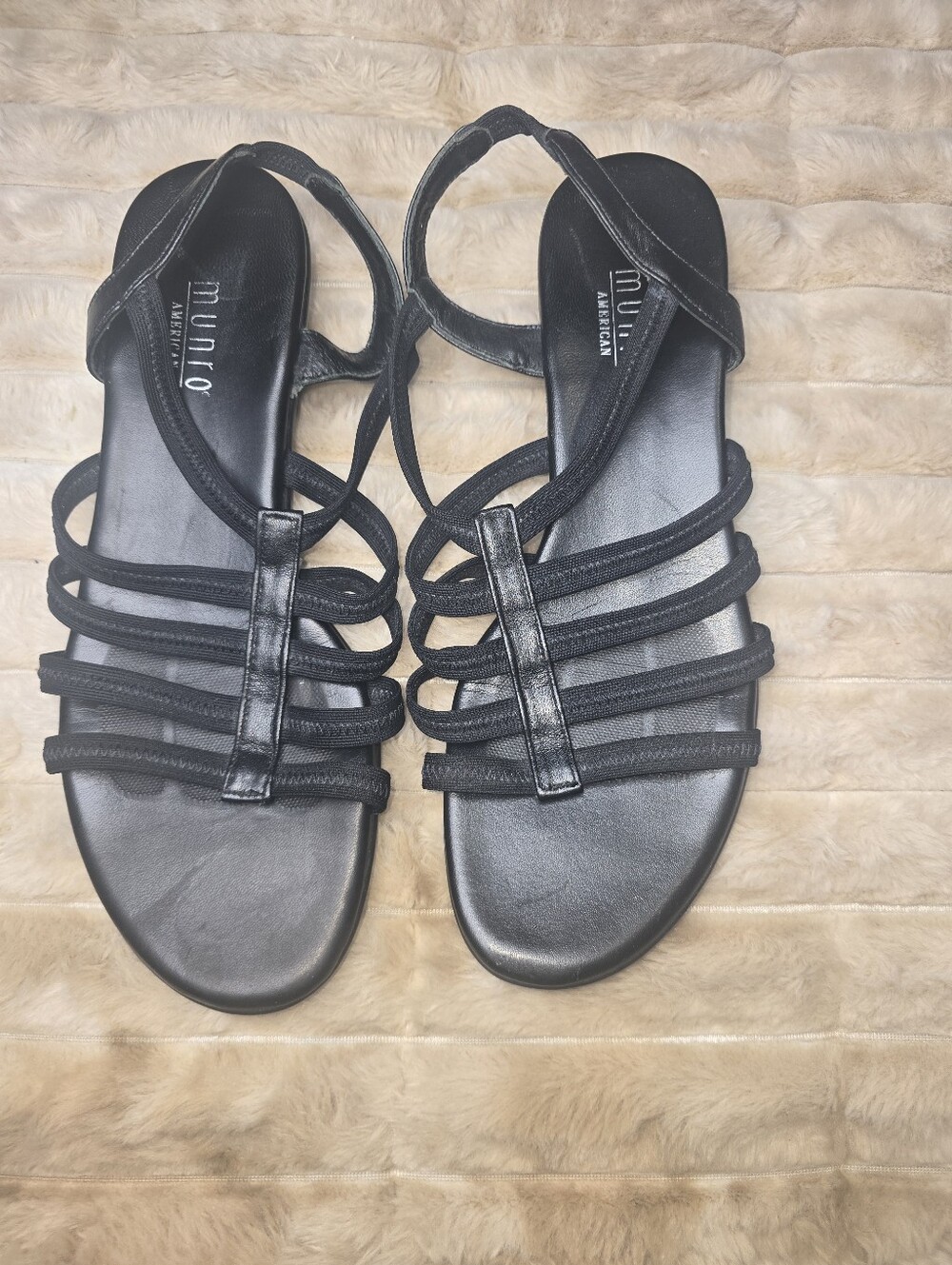 Munro American Black Elastic Strappy Wedge Sandals Sz 8.5W